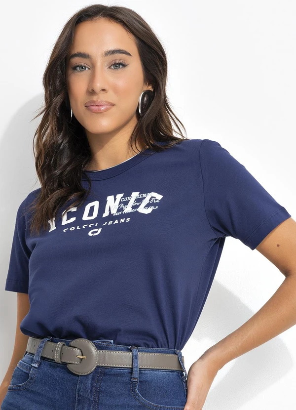 Colcci Jeans - Camiseta Estampada e Bordada Azul