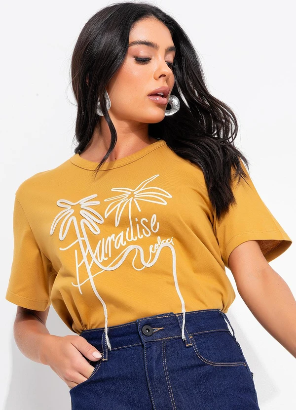 Colcci - Camiseta Estampada e Bordada Marrom