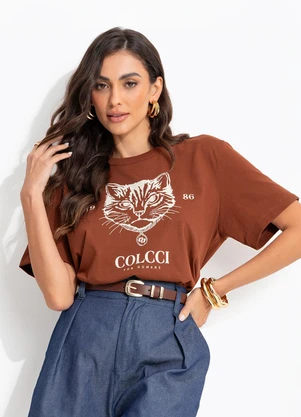 Colcci - Camiseta Estampada Marrom - COLCCI