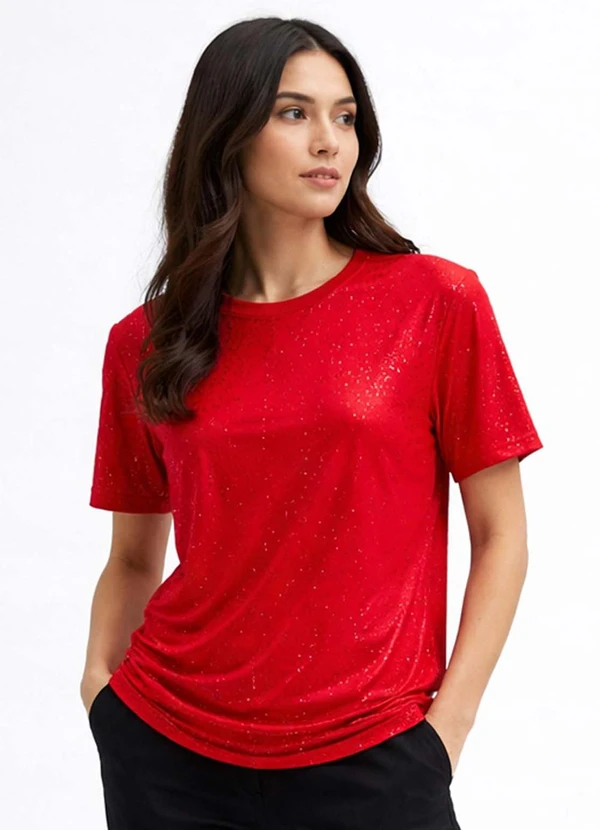 Infinita Cor - Camiseta Feminina Básica Decotada Vermelho