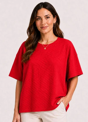 Infinita Cor - Camiseta Feminina Básica Piume Malha Vermelho - INFINITA COR