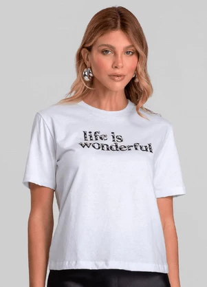 Dianna - Camiseta Feminina com Estampa e Rebite Branco - DIANNA