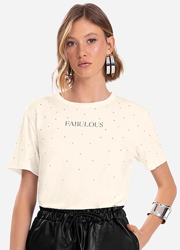 Endless - Camiseta Feminina com Strass Bege