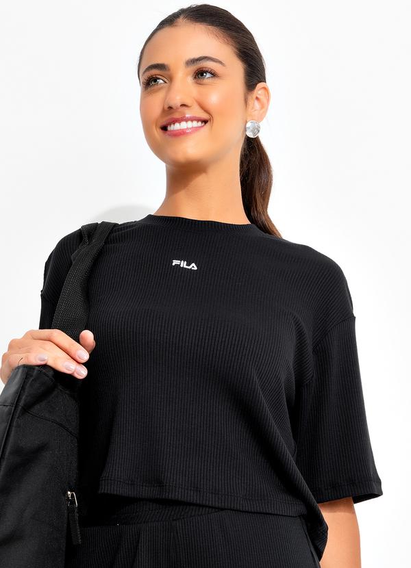 Fila - Camiseta Feminina Confort Canelada Preto