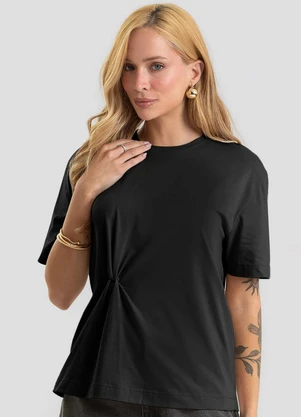 Dianna - Camiseta Feminina Cotton Leve com Torção Preto - DIANNA
