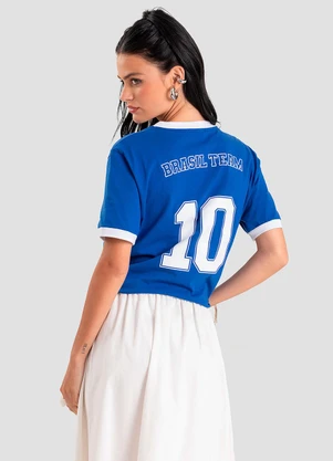 Dianna - Camiseta Feminina em Meia Malha Brasil Azul - DIANNA