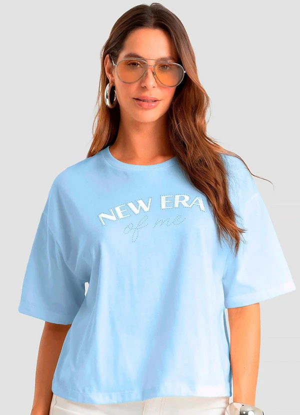 Dianna - Camiseta Feminina em Meia Malha com Estampa Azul