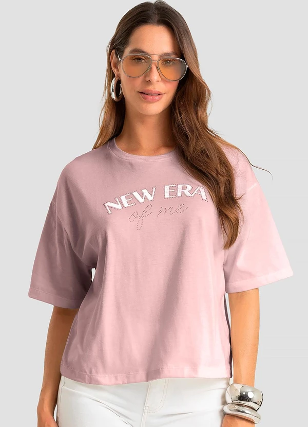 Dianna - Camiseta Feminina em Meia Malha com Estampa Rosa