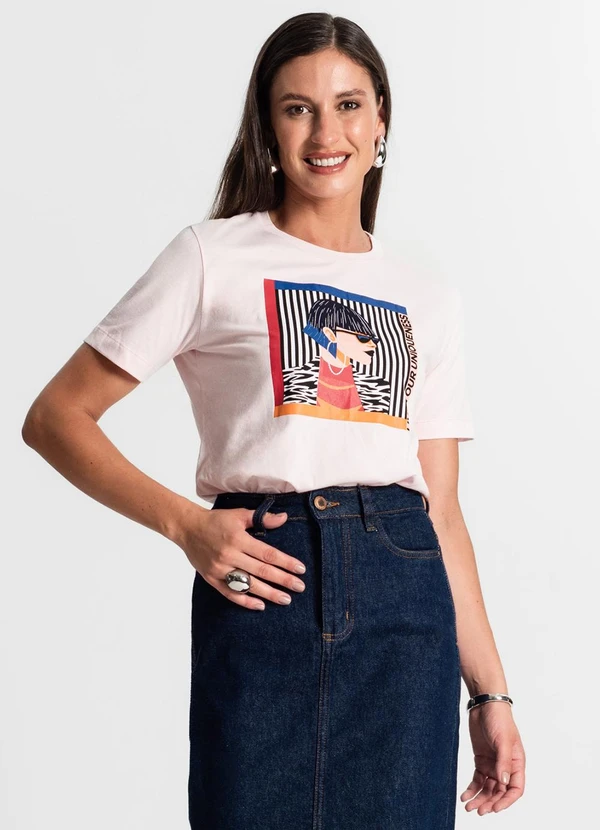 Rovitex - Camiseta Feminina em Meia Malha Rosa 4