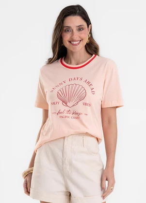 Rovitex - Camiseta Feminina Estampada Meia Malha Rosa - ROVITEX