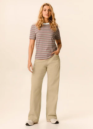 Malwee - Camiseta Feminina Listrada Mocha Mousse - MALWEE