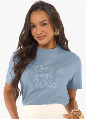 Rovitex - Camiseta Feminina Meia Malha com Estampa Azul - ROVITEX