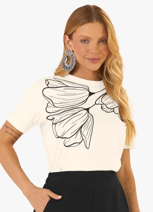 Rovitex - Camiseta Feminina Meia Malha com Estampa Bege - ROVITEX