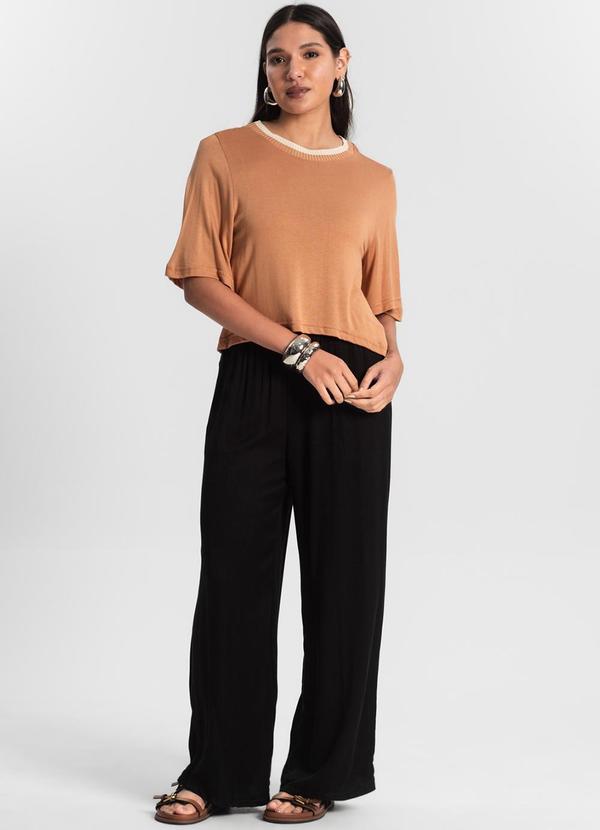 Rovitex - Camiseta Feminina Meia Malha Manga Fluída Marrom 3