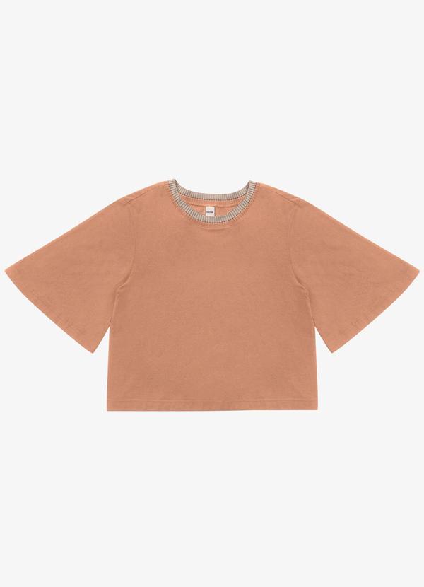 Rovitex - Camiseta Feminina Meia Malha Manga Fluída Marrom 4