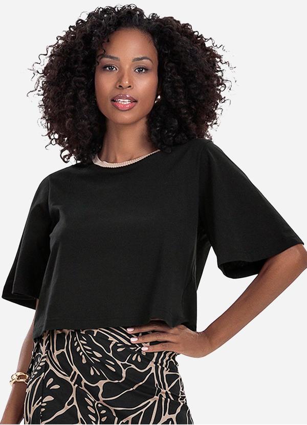 Rovitex - Camiseta Feminina Meia Malha Manga Fluída Preto 1