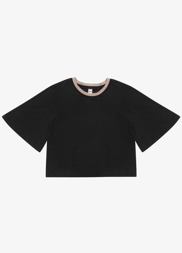 Rovitex - Camiseta Feminina Meia Malha Manga Fluída Preto 3