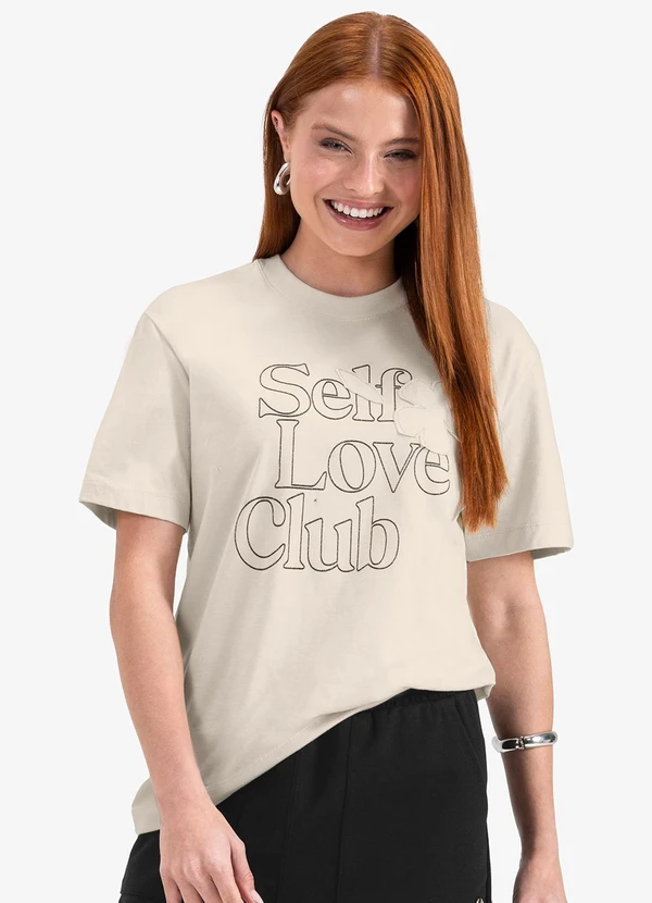 Minty - Camiseta Juvenil Manga Curta em Meia Malha Bege