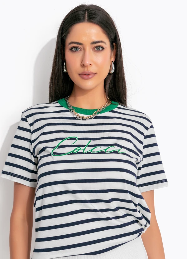Colcci - Camiseta Listrada Off White