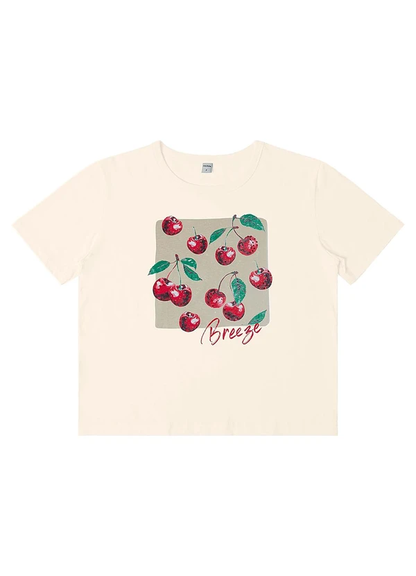 Rovitex - Camiseta Manga Curta Feminina Meia Malha Bege