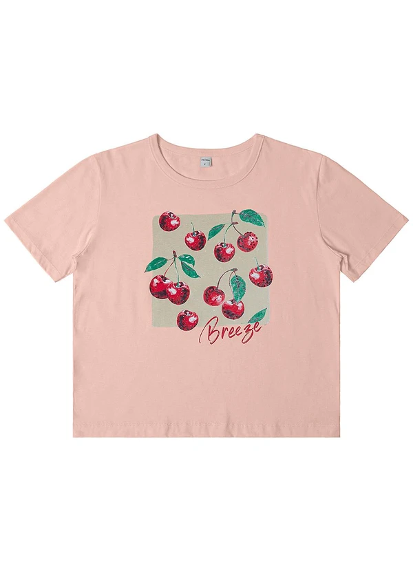 Rovitex - Camiseta Manga Curta Feminina Meia Malha Rosa