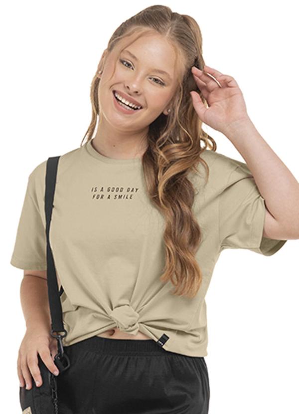 Hapier - Camiseta Manga Curta Juvenil Feminina  Bege