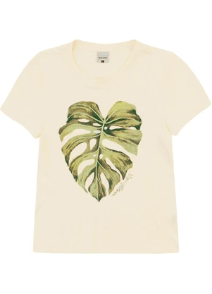 Malwee - Camiseta Monstera em Malha Off White - MALWEE