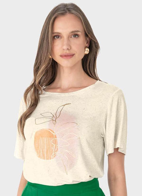Malwee - Camiseta Off White Folhagens em Viscolinho 1