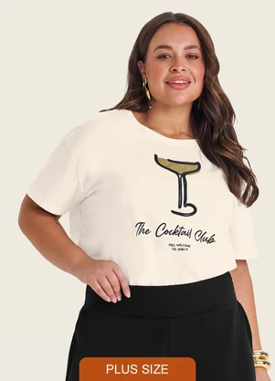 Secret Glam - Camiseta Plus Size em Meia Malha Bege - SECRET GLAM
