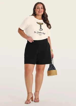 Secret Glam - Camiseta Plus Size em Meia Malha Bege - SECRET GLAM
