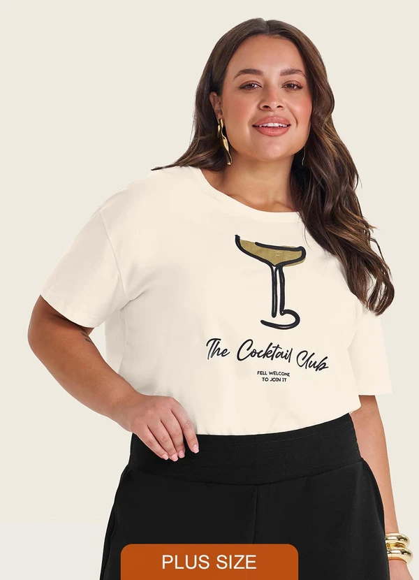 Secret Glam - Camiseta Plus Size em Meia Malha Bege 1