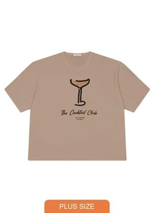 Secret Glam - Camiseta Plus Size em Meia Malha Marrom - SECRET GLAM