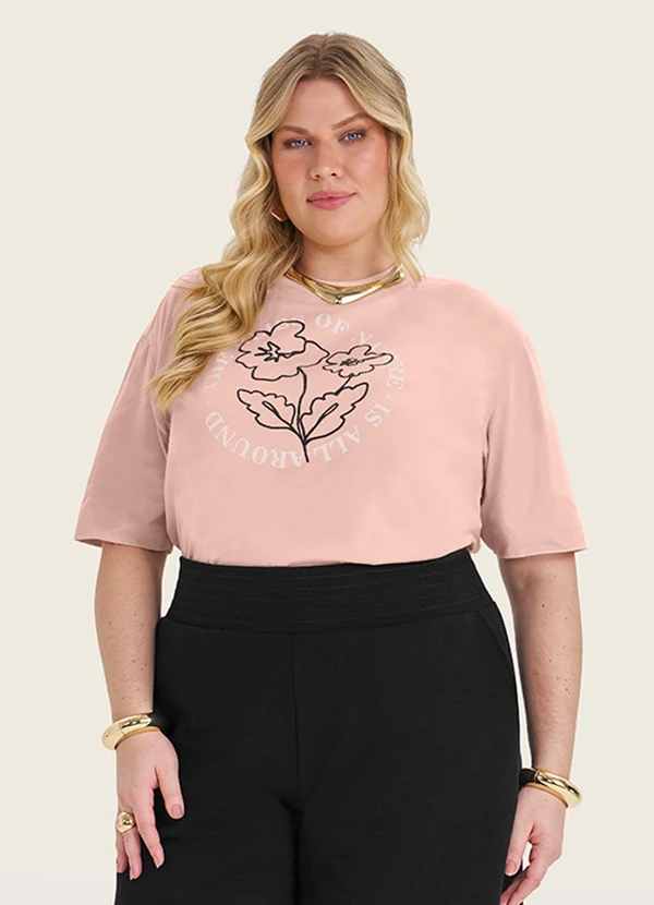 Secret Glam - Camiseta Plus Size em Meia Malha Rosa 2
