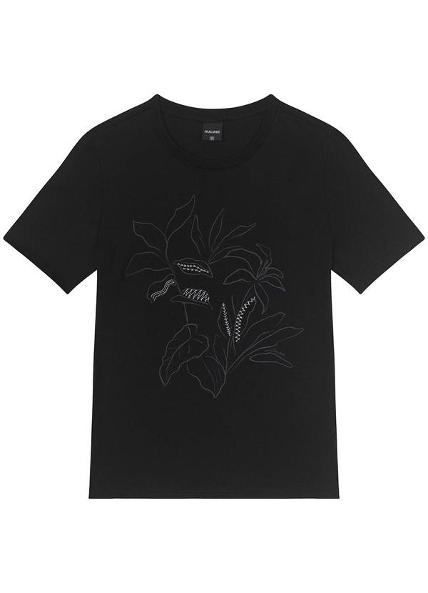 Malwee - Camiseta Preto Tropical com Bordado