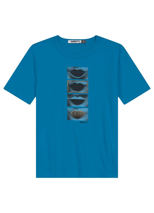 Minty - Camiseta T-Shirt Manga Curta em Meia Malha Azul