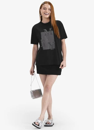 Minty - Camiseta T-Shirt Manga Curta em Meia Malha Preto - MINTY
