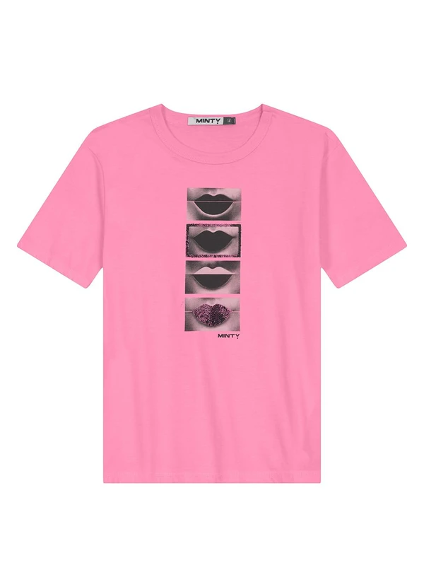 Minty - Camiseta T-Shirt Manga Curta em Meia Malha Rosa
