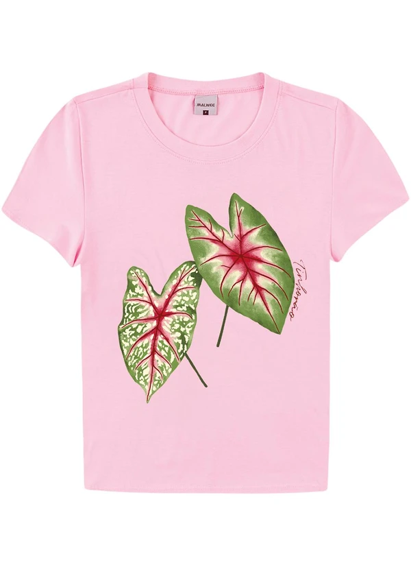 Malwee - Camiseta Tinhorão em Malha Rosa Claro