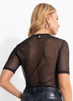 Colcci - Camiseta Tule Estampada Preto - COLCCI