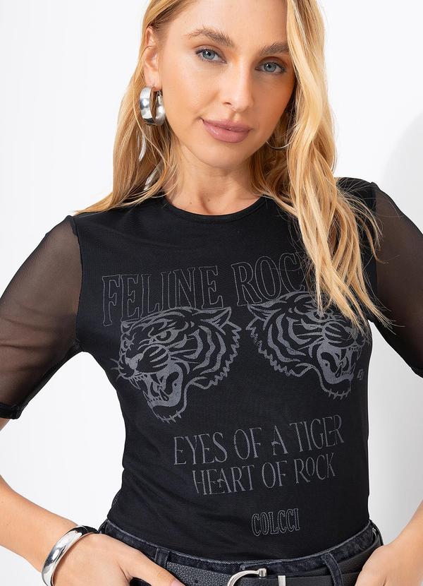 Colcci - Camiseta Tule Estampada Preto