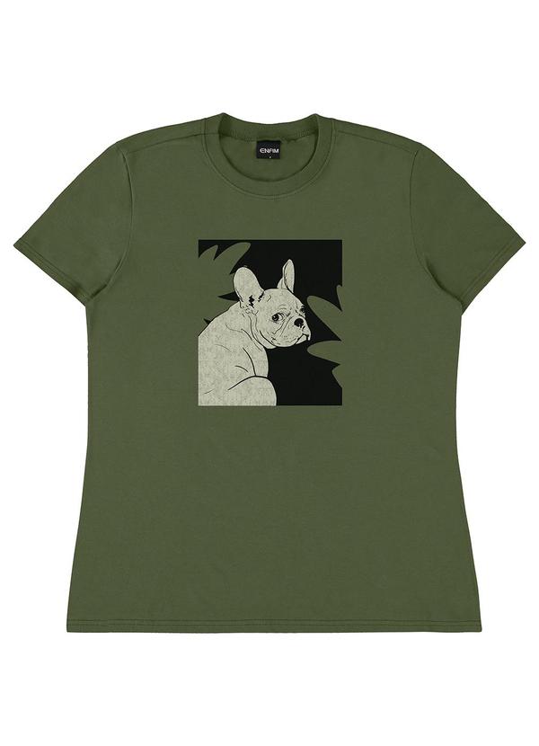 Enfim - Camiseta Verde Militar Feminina Slim Bulldog 1