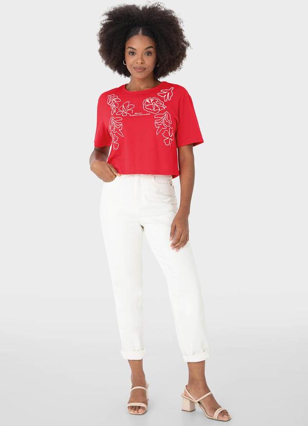 Malwee - Camiseta Vermelha Cropped Floral 2
