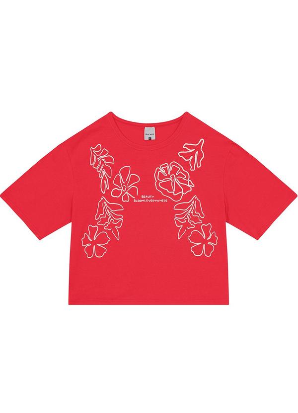 Malwee - Camiseta Vermelha Cropped Floral 3