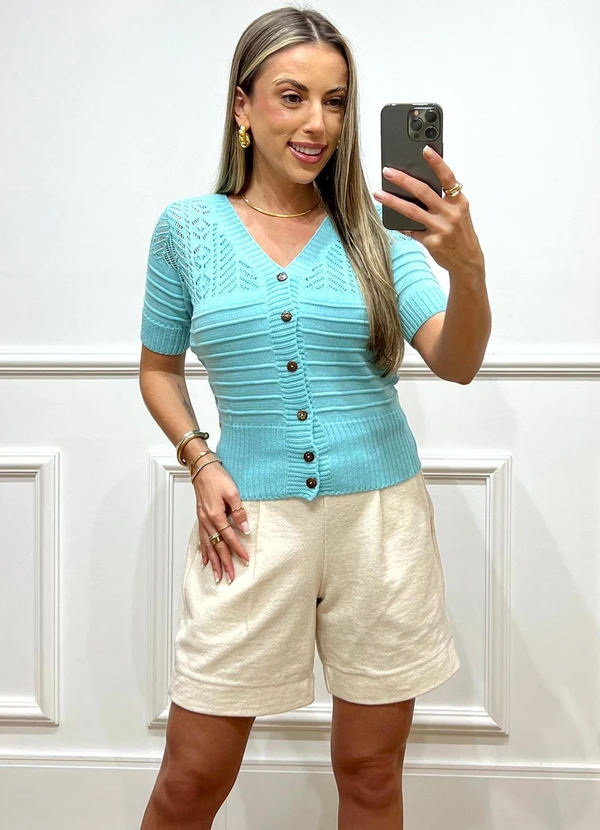 Doce Tom - Cardigan Tricot Manga Curta Azul 2