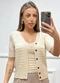 Doce Tom - Cardigan Tricot Manga Curta Branco - variação: Bege