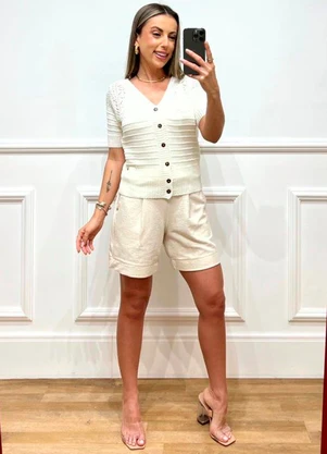 Doce Tom - Cardigan Tricot Manga Curta Branco - DOCE TOM