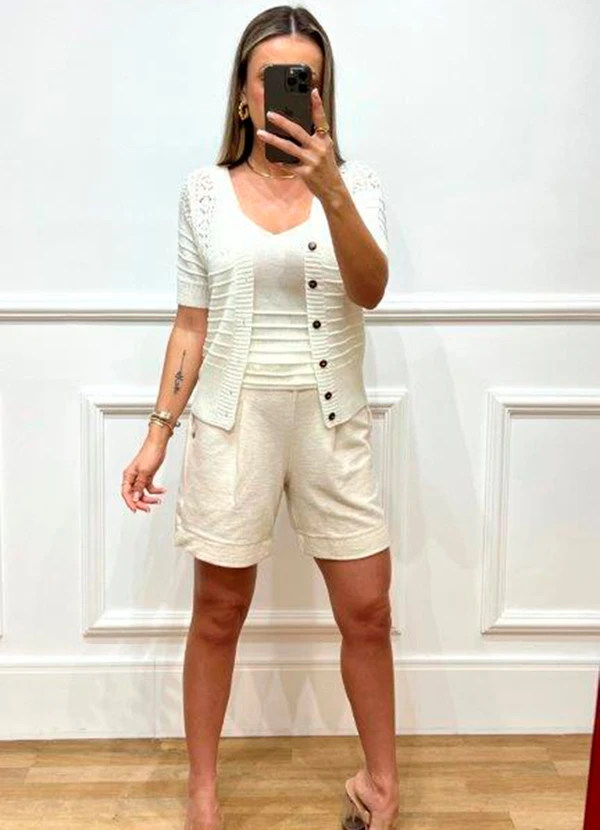 Doce Tom - Cardigan Tricot Manga Curta Marrom 4