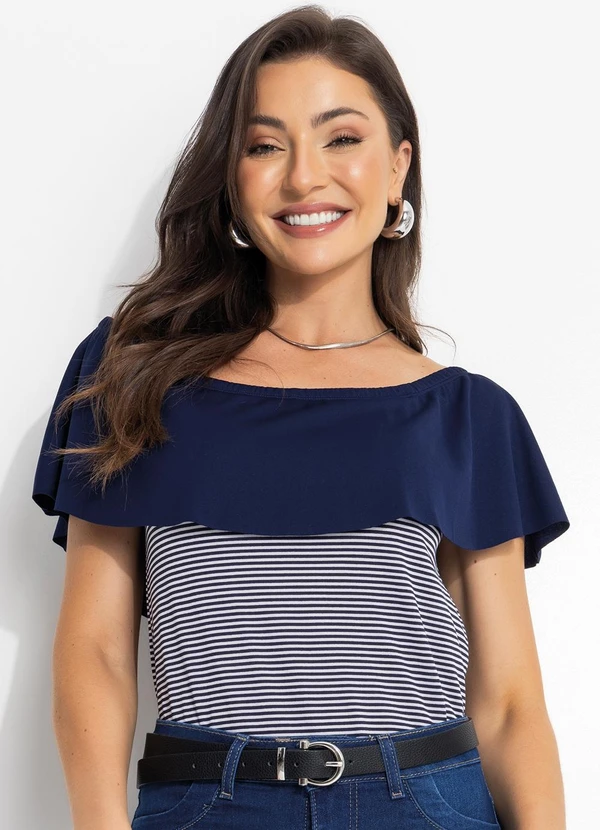 Moda Pop - Ciganinha com Babado Listrada e Marinho