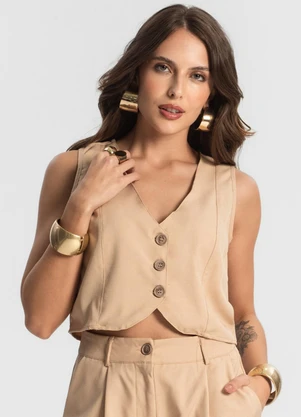 Rovitex - Colete Feminino em Alfaiataria Bege - ROVITEX