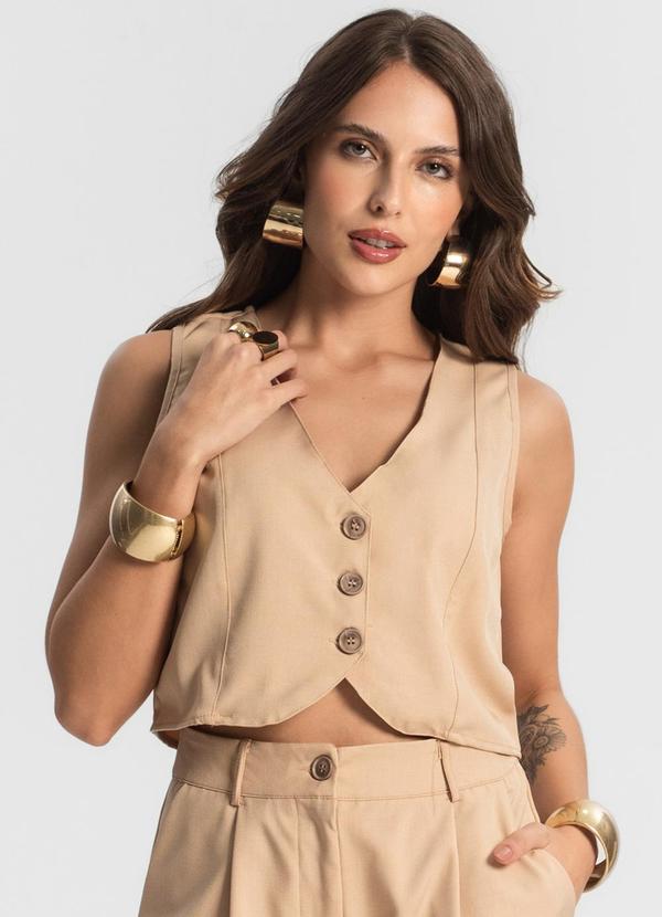 Rovitex - Colete Feminino em Alfaiataria Bege